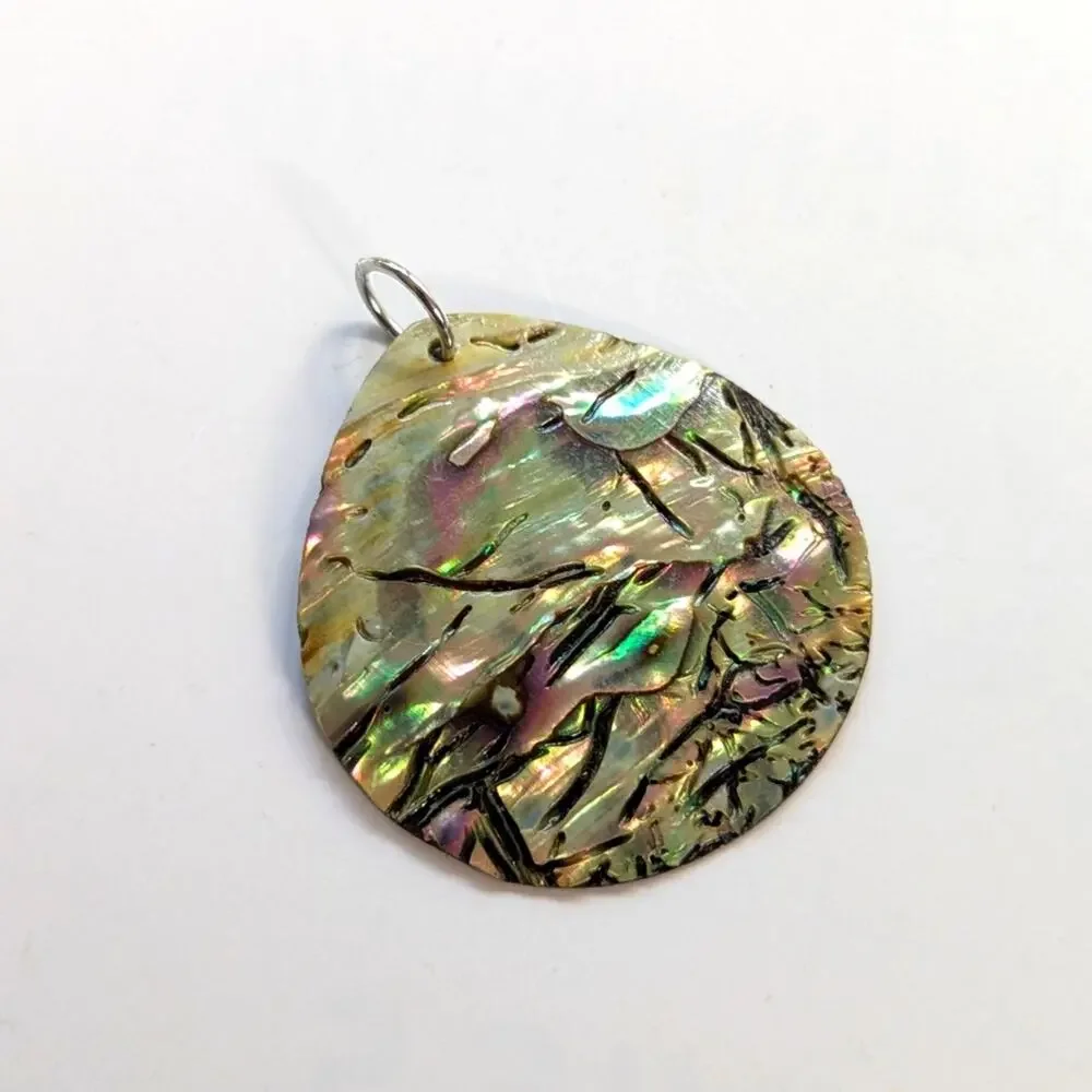 Vintage Abalone Mother Of Pearl Bohemian Beach Shell Summer Necklace Pendant